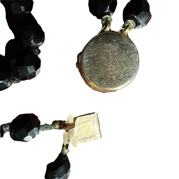 Black Beaded Necklace Double Strand Shiny Knotted Beads Vintage - Picture 5 of 8